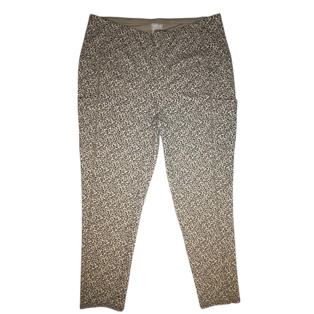 Chico's Zenergy 2 Mini Beige Leopard Print Legging Pant Thigh Pockets L/12